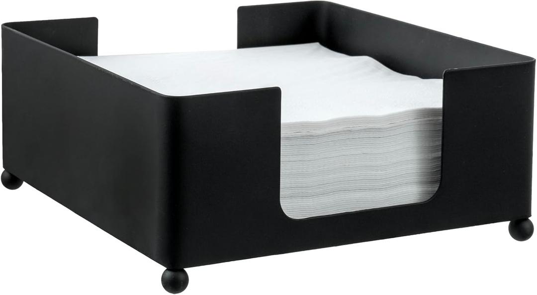 MyGift Modern Black Metal Square Napkin Holder  Tabletop Napkin Dispenser Tray for Kitchen, Dining Table, and Home Organization