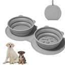 Premium Silicone Collapsible Dog Bowl with Carabiner Clip, 2-in-1 Foldable Double Pet Food & Water Travel Bowl, Portable No-Spill Design for Walking Hiking Camping, for Small Medium Dogs