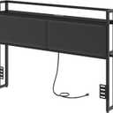 Headboard with Charging Station, Queen Size Headboard Only, Upholstered Queen Head Board with Open Storage, Height Adjustable, Vintage Style, Sturdy and Stable, Black