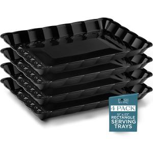 Posh Setting Black Serving Trays Disposable - Plastic Platters - Plastic Platters and Trays for Party- Black, Gold & Clear, White Serving Dishes, 9"x13", 4 Pack