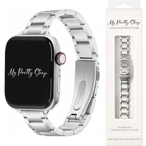 My Pretty Strap - Compatible Apple Watch Band Strap, Stainless Steel Fashion iWatch Replacement Strap- Easy Resizing, No Tool Needed, Fits Most Wrists- Compatible with Series 1-11, SE and Ultra