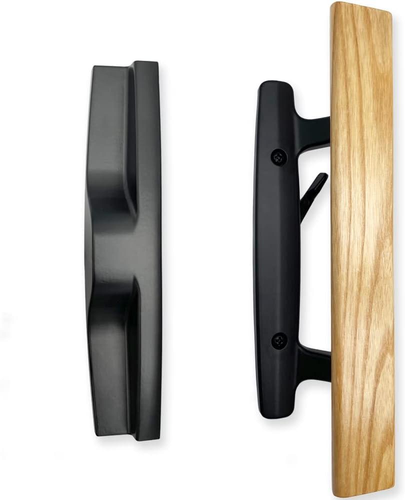 Patio Sliding Door Handle Set, Perfect Replacement Mortise Style Wood Handle Set Fits Door Thickness from 1-1/2" to 1-3/4", 3-15/16" Screw Hole Spacing, Non-Keyed, Black