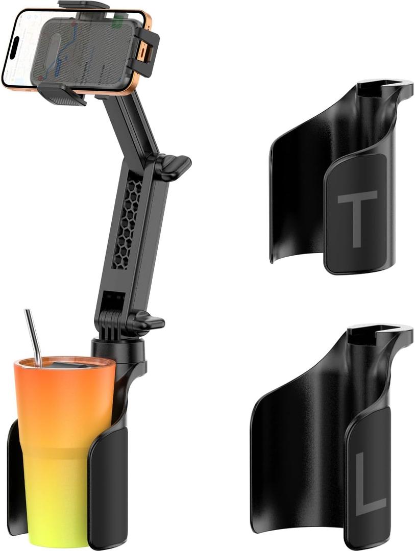 AUNC Phone Holders for Your Car,2 in 1 Car Phone Holder with Two Adjustable Bases,Long Arm with 360Rotation Cup Phone Holder for Car Compatible with 4-7 inches Phones