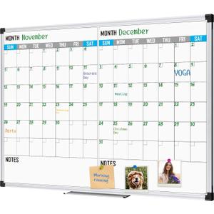 XBoard Magnetic Calendar Whiteboard 48" x 36" - 2 Month Dry Erase Board, White Board + Colorful Calendar Board, Silver Aluminium Framed Monthly Planning Board