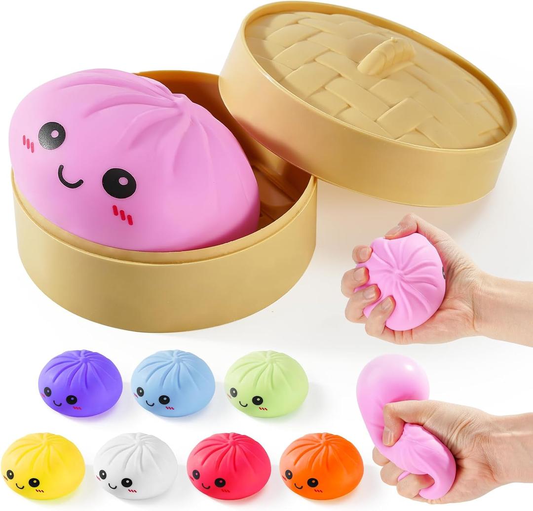 Dumpling Squishy Toys, Gaint Dumpling Squishy Mystery Box, Colorful Squishies Dumplings Stress Balls Toy, Stocking Stuffers with Food Steamer Stretchy Desk Toy (Pink)