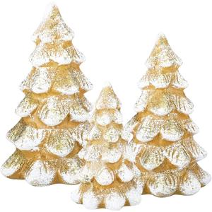 Poen Set of 3 Gold and Green Christmas Trees Figurine Glittered Ceramic Decorative Tabletop Mini Christmas Village Trees for Home Desktop Decoration, 5, 4, 3 Inch(Gold)