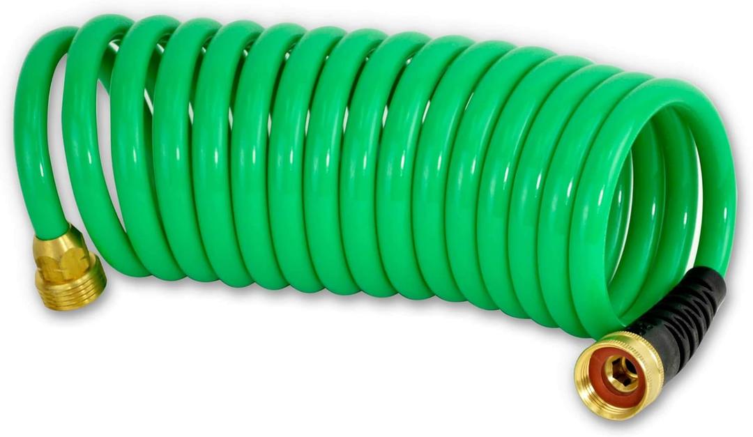 HoseCoil 3/8 inch ID Self Coiling Garden, RV, Marine Outdoor Water Hose (15' Green)