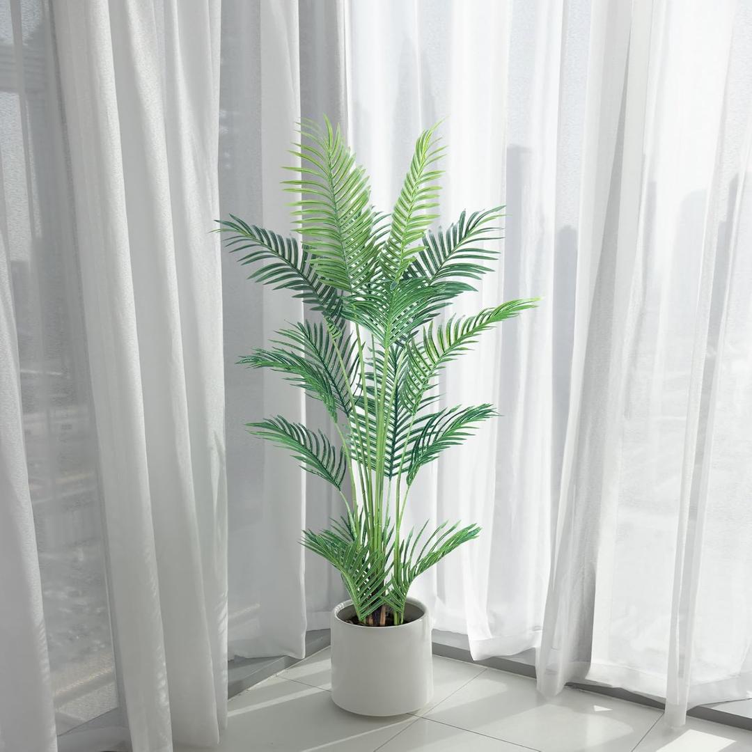 4.5FT Artificial Palm Tree,Faux Areca Palm Plant with Real Touch Leaves and Adjustable Branches,Fake Tropical Palm Tree for Home Office Indoor Outdoor Modern Decoration
