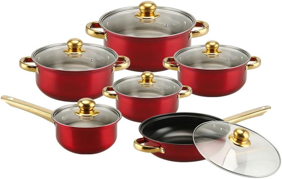 Kitchware Pots Set Colorful Non Stick Gold Plated Handle Cookware Set Pots Stainless Steel Soup Pot, Red