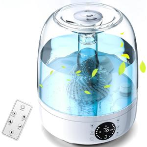 Humidifier for Bedroom, 4L Top Fill Supersized Cool Mist, Quiet Air With LCD Display, Lasts Up to 35 Hours, Auto Shut-Off,3 Colors Light, Large Room, Baby Nursery Plants