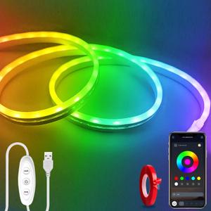 LED Neon Lights3.3ft USB Powered LED Strip Lights5V Color Changing Rope Light with APP ControlIP65 Waterproof RGB Rope Lights for BedroomCabinet,Kitchen, DIY (with Adhesive Backing)