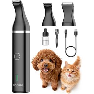 Oneisall Dog Clippers with Double Blades,Cordless Small Pet Hair Grooming Trimmer,Low Noise for Trimming Dog's Hair Around Paws, Eyes, Ears, Face, Rump (Black)