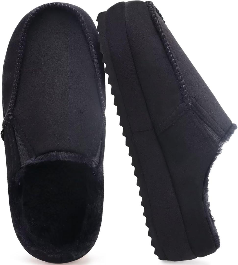 KuaiLu Womens Clog Slippers Cozy Warm Plush Lined With Arch Support Suede Faux Fur House ladies Bedroom Slippers Comfortable Memory Foam Slip-on Womans Home Shoes (Black)