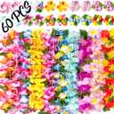 Moon Boat 50 Pieces Hawaiian Luau Leis - Tropical Tiki Hibiscus Flowers for Summer Pool Party Favors Supplies Decorations - 10 Styles