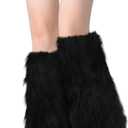 PHOGARY Faux Fur Fuzzy Leg Warmers Furry Boot Covers for Women Girls, Furry Boot Cuffs Fuzzy Shoes Cover Socks for Costumes (Black)