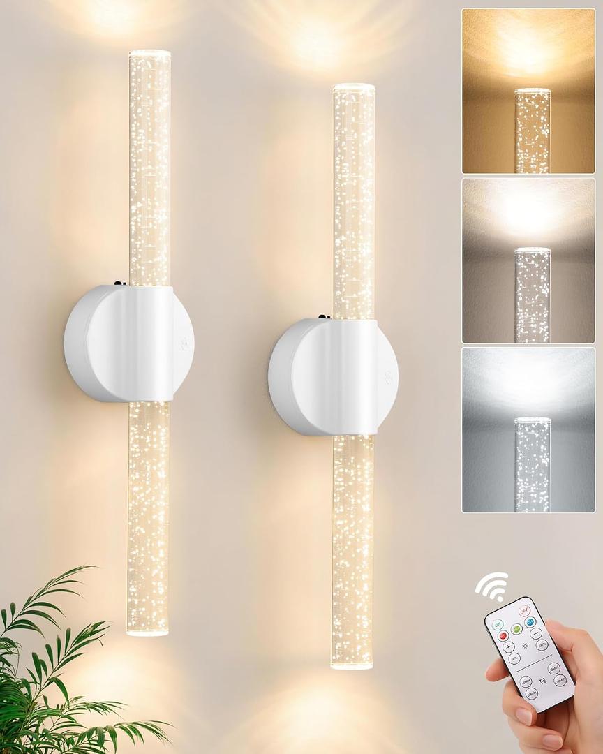VerRon Peel and Stick Rechargeable Magnetic Wireless Wall Sconces Set of 2
Linear Wall Lights with Remote&Touch Control, 3CCT&Dimmable Battery Powered Vanity Wall Lamp for Bedroom Living Room