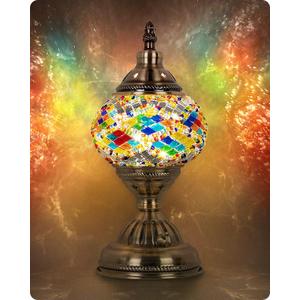 Yarra-Decor Turkish Moroccan Lamp with Bronze Base Handmade Tiffany Mosaic Glass Lamps Portable Bedside Lamps with Rechargeable Battery 2000mAh (LED Bulb Included) (Color1)