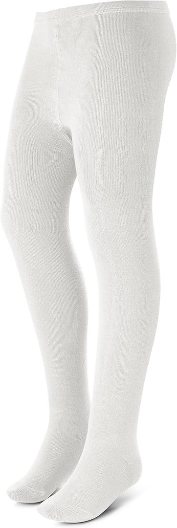 Basic Girls Tights | Comfy Soft Flat Tights Made from Breathable Cotton | Great for Uniform or Everyday (12, White)