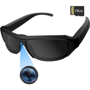 Camera Sunglasses Sports Action Smart Glasses Cam 1080P Video Camera Glasses UV Protection Polarized Lens Support Photos/Videos Recording mit 16GB Micro SD Card & Card Reader for Outdoor Activities