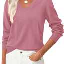 PRETTYGARDEN Women's V Neck Sweaters 2026 Fall Casual Long Sleeve Classic Pullover Cozy Knit Tops Loose Basic Winter Clothing (Large, Coral Pink)
