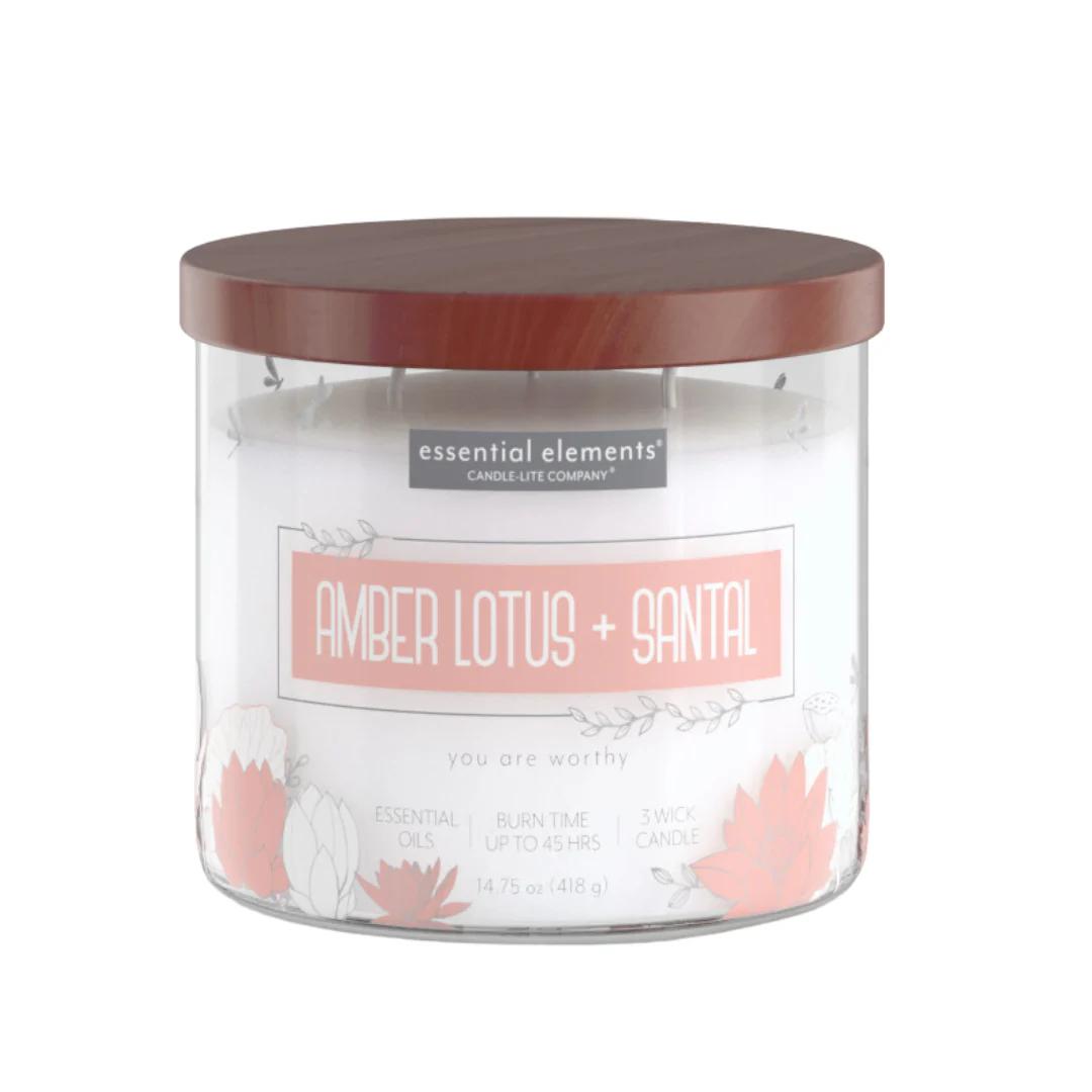 Essential Elements Amber Lotus & Santal 3 Wick Candle 14.75OZ