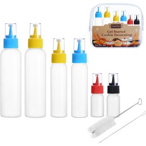 GOLOHO Cookie Icing Bottles, 6 Squeeze Applicator Bottles, 2 each (1, 2 and 4 ounces), Royal Icing Tools, Cake Sugar Cookie Decorating Supplies, Food Coloring, Frosting, Pancake Arts and Crafts Kit