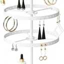 3 Tiers Metal Rotating Earring Holder Organizer Stand Adjustable Display Tree, 126 Holes Large Carousel Rack for Stud Hoop Pierced Dangling Women Girls, Perfect View for All Earrings (White)