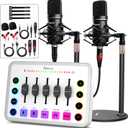 Podcast Equipment Bundle for 2, Streaming Audio Interface with 5 Channel, XLR Microphone Interface, RGB,48V Phantom Power, Perfect for Game,Podcast,Record,TikTok-White (H1)