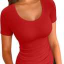 VICHYIE Summer Women's Scoop Neck Short Sleeve Shirts Ribbed Slim Fitted Casual Basic Top Blouses, XL
