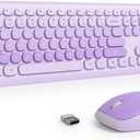 Fogruaden Quiet Purple Wireless Keyboard and Mouse, 2.4GHz Retro Cute Typewriter-Style Full-Size Colorful Keyboard and Mouse Combo, Slim Design, Low-Noise Typing for Home, Office, Windows PC, Laptop
