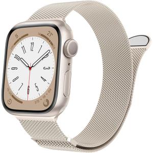 Compatible with Apple Watch Band 38mm 40mm 41mm 42mm 44mm 45mm 49mm, Stainless Steel Loop Strap Magnetic Clasp Bands for iwatch Series 9, Ultra 2, SE, Ultra 8 7 6 5 4 3 2 5, Women Men Starlight 49MM