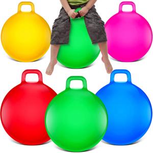 Sratte 6 Pcs Hopper Ball with Handle Bouncing Marble Bouncy Balls Hopping Toys Inflatable Jumping Toy for Jumping Sport Hop Boys Girls Gifts Party Favors(Cute Color)