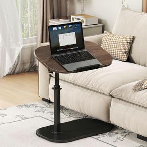 Adjustable Height C Shaped End Table,19.6 Inch Desk Top-360 Swivel Tray Tables,0-90 Tiltable Laptop Table,with Detachable Baffle Couch Side Table,Bed Side Table,TV Dinner Table,Walnut