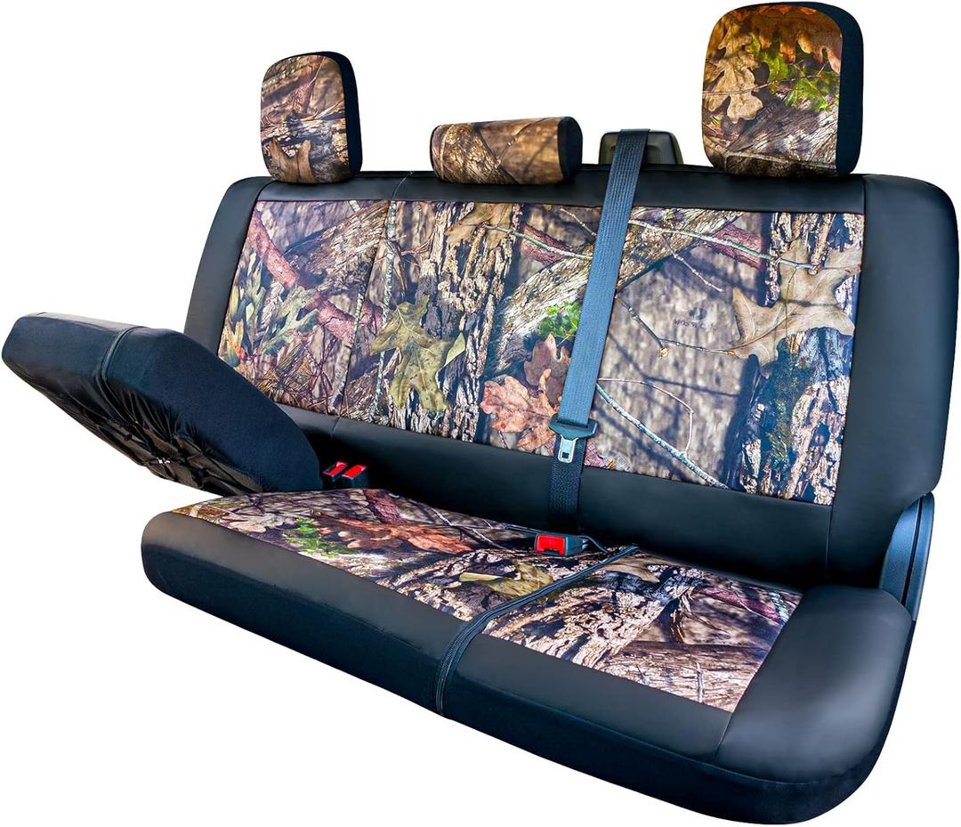 Season Guard Mossy Oak Camo Truck Bench Seat Cover Fits All Full-Size Silverado F-150 Ram Sierra Titan Tundra Pickup Trucks; Folding Bench or Standard Bench Seats; 600D Oxford Fabric with Faux Leather