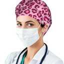 Working cap with button and sweatband adjustable surgical cap for men women (Pink, M)