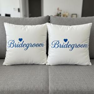Bride and Bridegroom Pillowcases (18x18 inches, Set of 2) White and Blue Bride Pillowcases, Short Plush Soft Sofa Cushion Covers for Bedroom Living Room Sofa Home Decor for Newlyweds