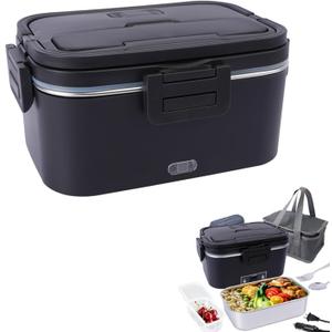 Electric Lunch Box for Adults, 1.8L Portable Heated Lunch Box with Bag for Office, Food Warmer LunchBox with Fork and Spoon for Home Car Truck (Black)