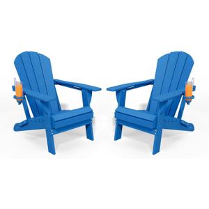 Folding Adirondack Chair Set of 2, HDPE All-Weather Patio Chairs for Outdoor, Patio, Lawn, Garden, Backyard Deck, Fire Pit - Navy Blue