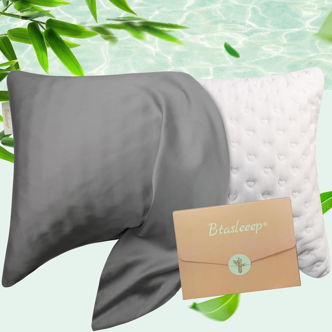 Cooling Pillow Cases for Side Sleeper, Curved Pillow Covers Queen Size 1 Pack, Rayon Derived from Bamboo, Breathable Soft Silk Pillow Case for Hair Skin with Zipper, Dark Gray, 20"×30"