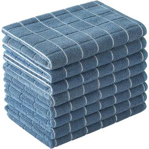 Microfiber Dish Towels - Soft, Super Absorbent and Lint Free Kitchen Towels - 8 Pack (Lattice Designed Blue Colors) - 26 x 18 Inch