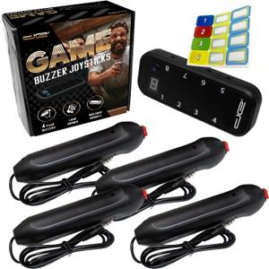 Digital Energy Handheld Game System - Console Displays First Buzz-in - Great for Jeopardy, Family Feud, Trivia and Buzzer Games - Console with 4 Joystick Buzzers