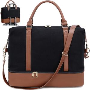 CAMTOP Women Travel Tote Overnight Weekender Carry On Bag With Luggage Sleeve and Shoes Compartmet (B-Black with Shoe Compartment)