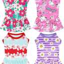 4PCS Dog Dresses Shirts for Large Dogs Girl Female Pink Purple Red Skirts Summer Clothes Pet Apparel Floral Sundress Small Daisy Unicorn Stretchable Lightweight Outfit L