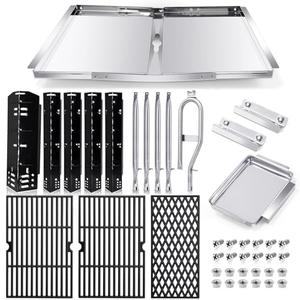 Grill Grease Tray Replacement Parts for Dyna Glo Grill Replacement Parts 5 Burner DGH474CRP, DGH483CRP, DGH485CRP, Adjustable 24''-30'' Gas Grill Drip Pan, Cooking Grate, Heat Plate Shield and Burners