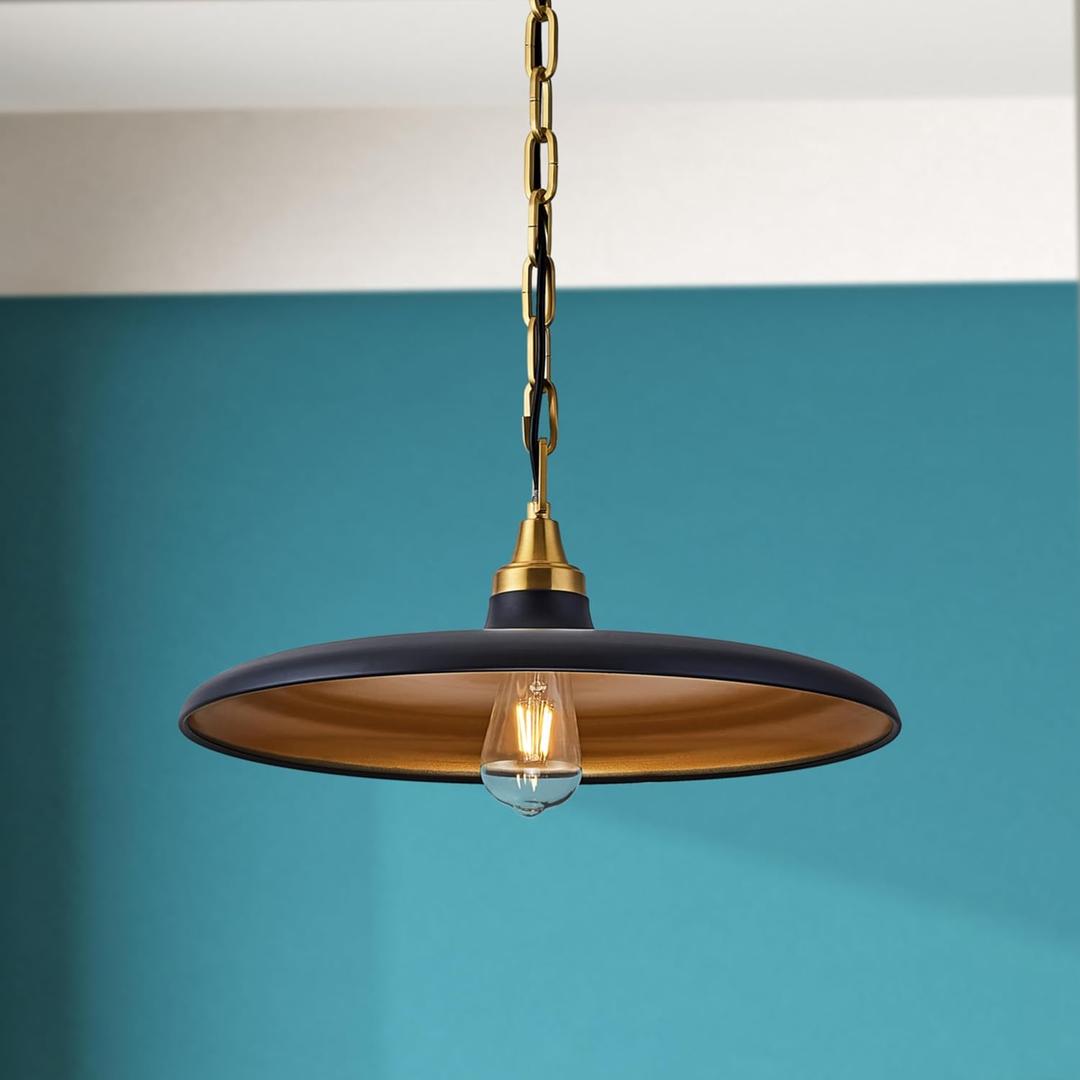 18 inch Pendant Light, Nordic Modern Light with Adjustable Hanging Chain, Farmhouse Chandelier Lighting Fixture for Kitchen Island, Dining Room, Living Room and Office Lighting, Black