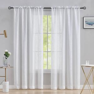 Home Brilliant Semi Sheer Curtains 84 Inches Long White Linen Blend Window Treatment Living Room Bedroom Curtains, 2 Panels, 54" x 84" Length (54"W x 84"L (Pack of 2))
