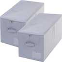 Pack of 2, Stackable Rigid Storage Containers, Good Size for Clothing, Blankets, Duvets, Pillows Organizer, Dustproof & Washable, Light Gray