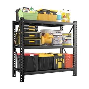 ErgoNova 47" W Garage Shelving, 3-Tier Heavy Duty Adjustable Shelf, 5000 lbs Weight Capacity Storage Rack for Garage Basement Pantry Shed, Black