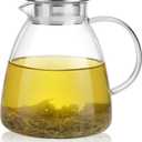 68OZ/2000ML One Touch Glass Teapot with Stainless Steel Filter Lid, Stovetop & Microwave Safe Tea Maker Water Kettle, Strainer & Cover 2 in 1 Loose Leaf Tea Steeper Pot Coffee Carafe