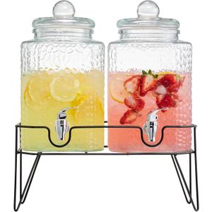 Style Setter Premium Glass Drink Dispensers with Metal Stand for Parties – Beverage Dispenser Set for Cold Drinks, Lemonade, Cocktails, Juice – Party Glass Drink Dispenser Station - 1.5 Gal, Set of 2